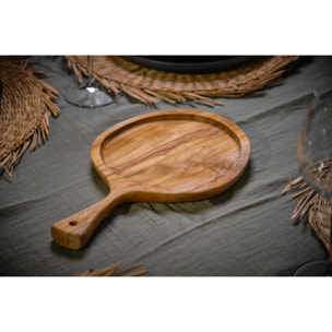 Planche de découpe 33x20 cm ronde avec poignée en bois de teck - HANS