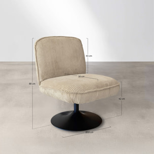 Fauteuil pivotant en velours beige et pied en métal noir FUNKY