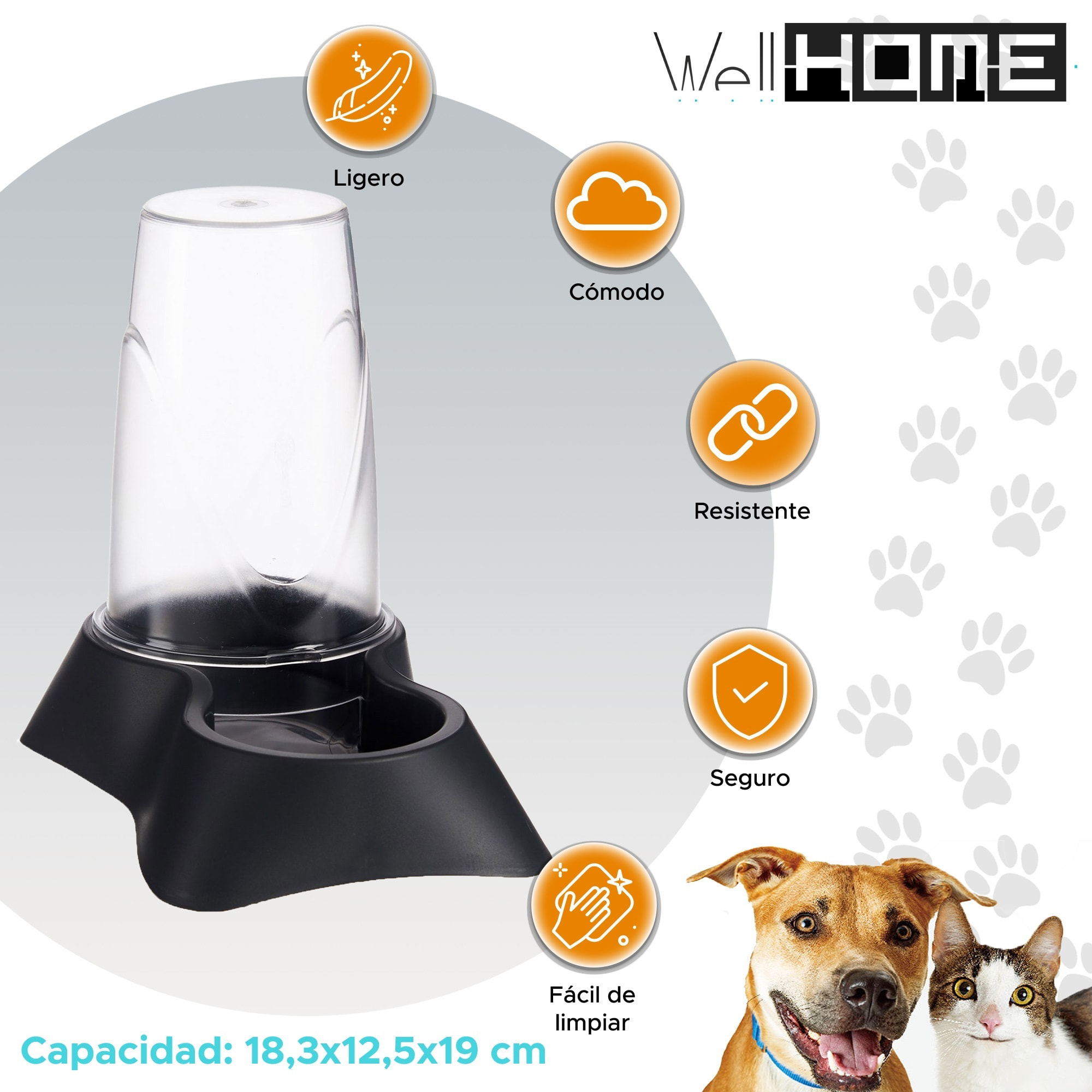 Well home comedero bebedero para mascotas base antideslizante ergonómico