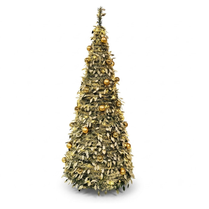 Árbol de navidad con 150 leds blanco cálido y 36 bolas champagne de ø70x180 cm con 8 funciones de luz