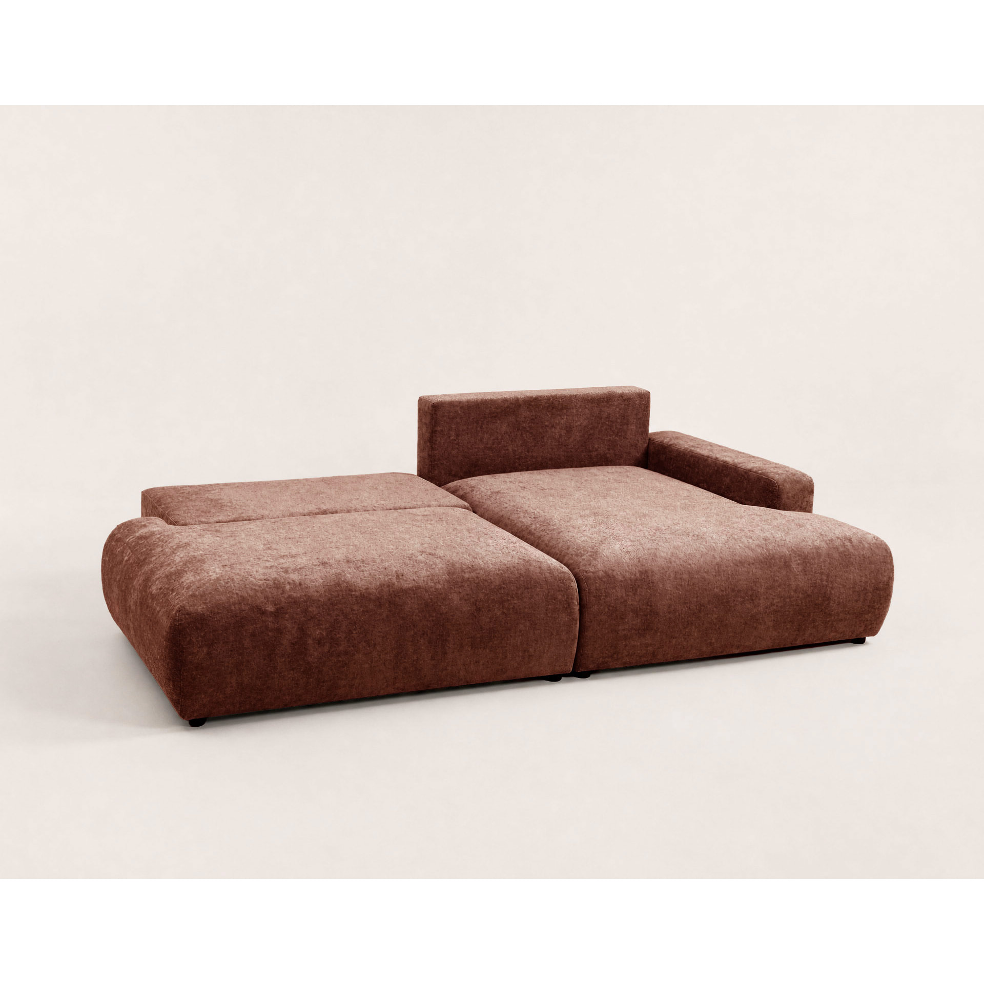 Pivoine - Canapé d'angle ouvert droit 4 places convertible avec coffre en tissu texturé - Terracotta