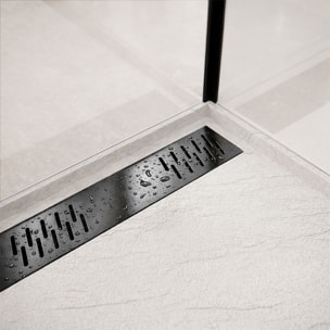 Cabine de Douche à l'Italienne 120x90 - Colonne Thermostatique Noire et Receveur Haut Effet Pierre