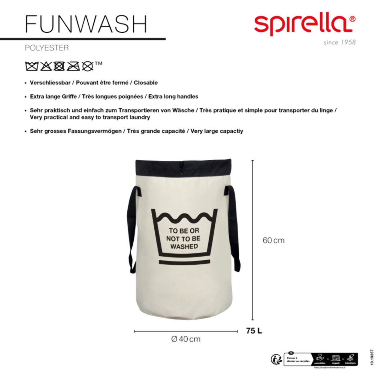 Panier à linge FUNWASH 75L Noir & Blanc Spirella