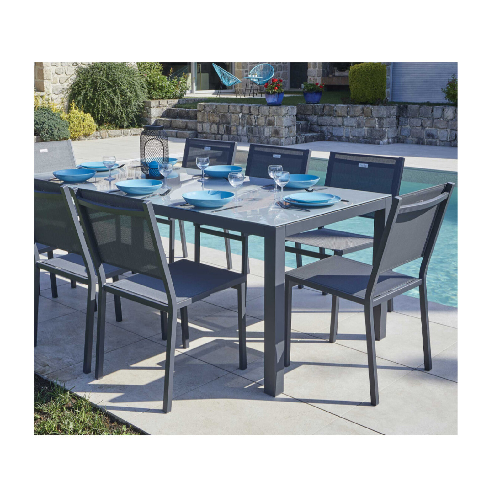 CADAQUES - Ensemble table et chaises de jardin  - Gris Anthracite