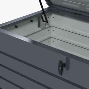 Arcón Exterior Capacidad 311L, Baúl de Almacenaje de Acero Galvanizado con 4 Ruedas, 2 Asas y Tapa con Cerradura, Impermeable, para Jardín, Terraza, Patio, 120x62x66 cm, Gris Oscuro