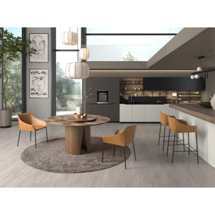 Mesa comedor Angel Cerdá redonda con tapa fija y estructura de madera chapada en nogal natural 150x150x76cm