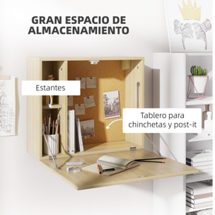 Mesa Plegable de Pared Moderno Escritorio Flotante Multifuncional con Estante de Almacenamiento Carga 40 kg para Dormitorio Salón Oficina 60x20x50 cm Roble