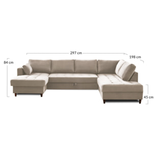 Anna - canapé panoramique d'angle droit - 7 places - convertible avec coffre - en velours - Beige