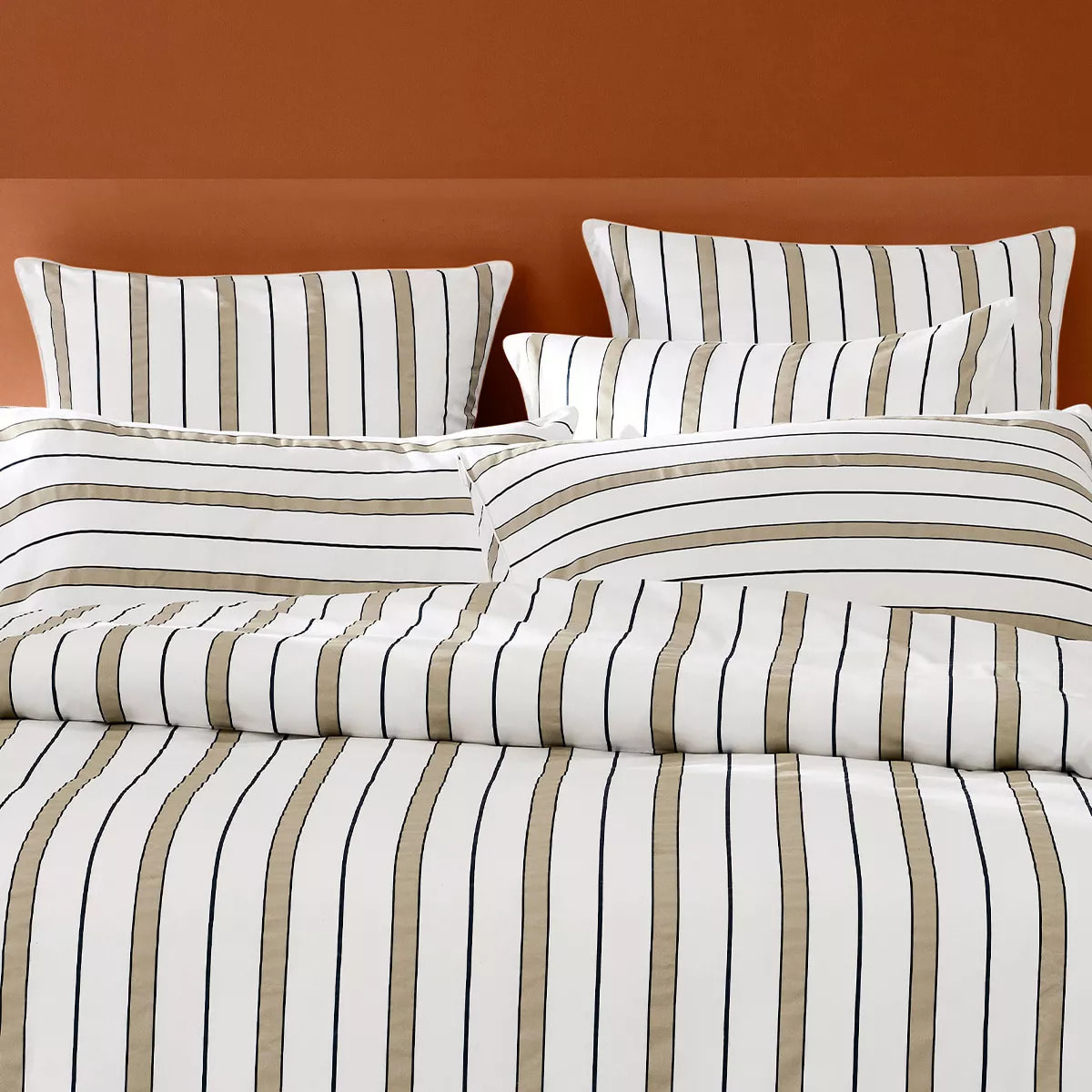 Lot de 2 taies satin de coton 115 g/m² imprimé beige blanc Martigues sable
