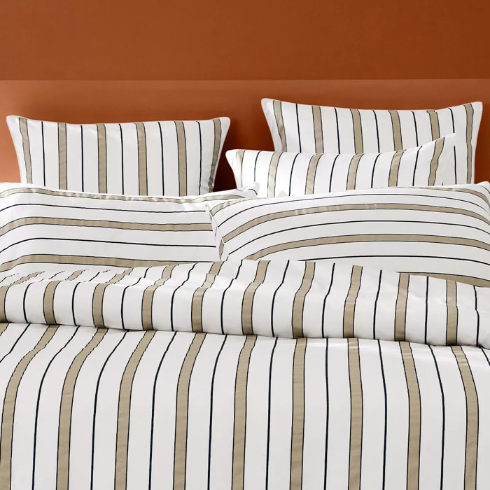 Lot de 2 taies satin de coton 115 g/m² imprimé blanc beige Martigues sable