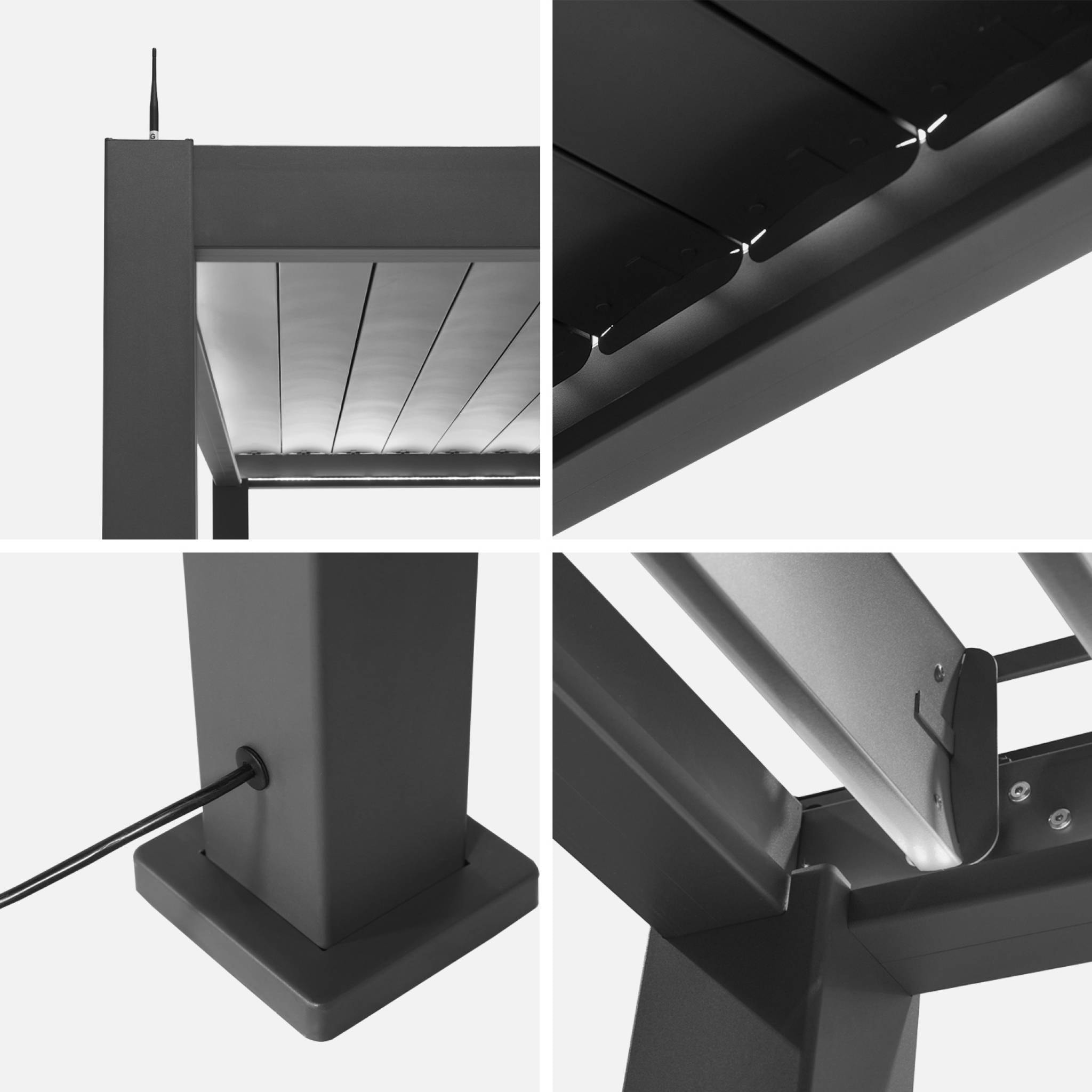 Pergola Bioclimatique électrique 3x3m anthracite. aluminium. à lames orientables avec éclairage LED