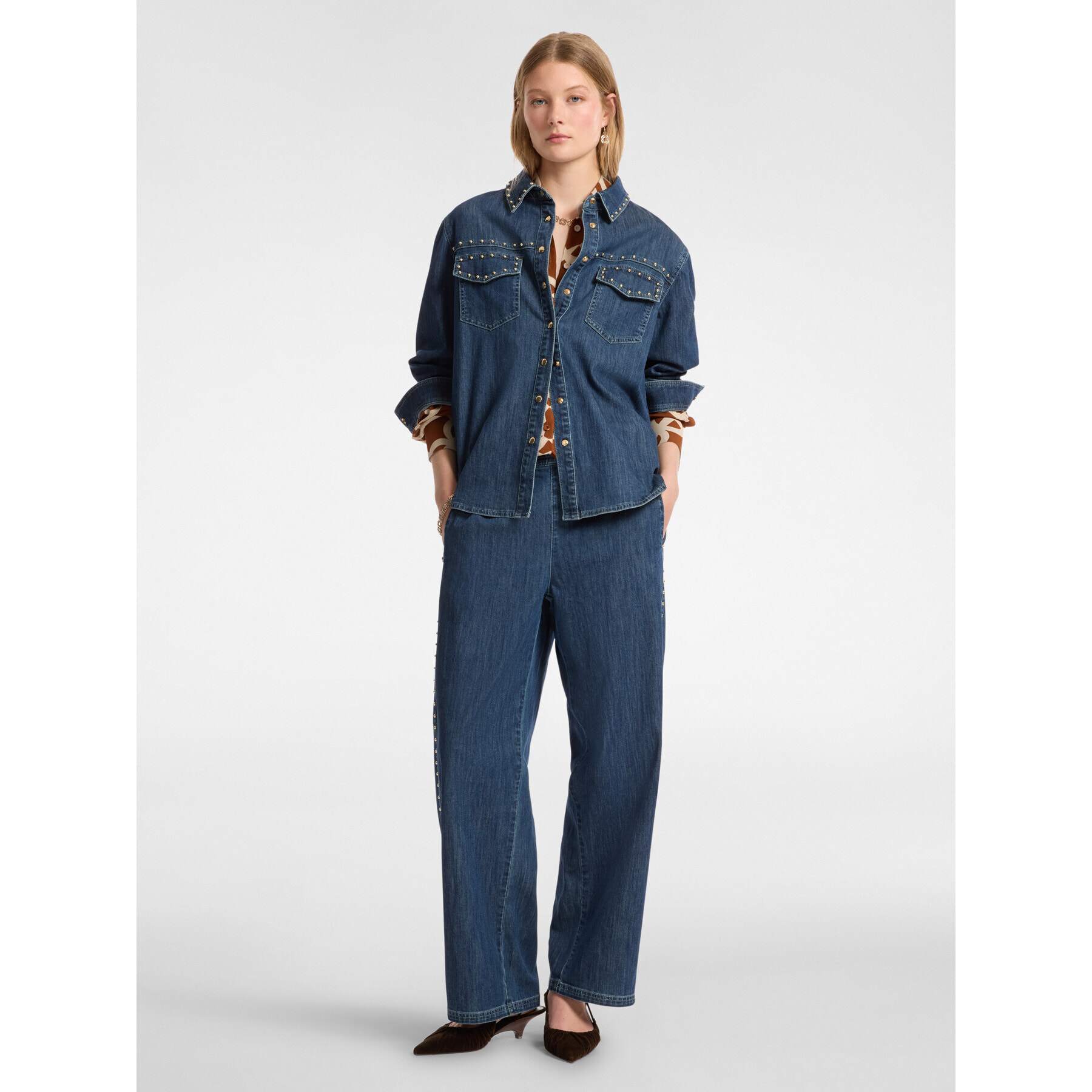 Elena Mirò - Camisa de denim con tachuelas - Azul