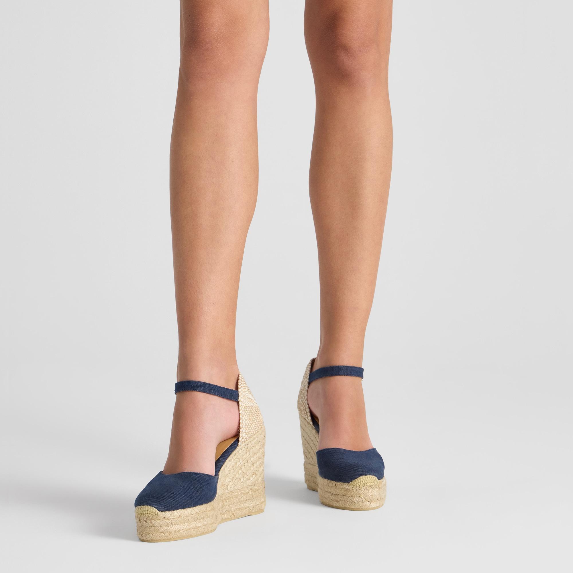 Alpargata de cuña 8 cm en lona de algodón con pala en v y cintas
