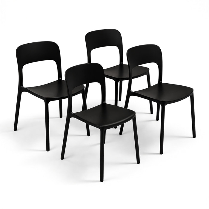 Set 4 Sedie Da Giardino In Polipropilene Impilabili Leggere E Resistenti Ideali Per Esterni Terrazze Giardini Bar Dehors Ristoranti Nero