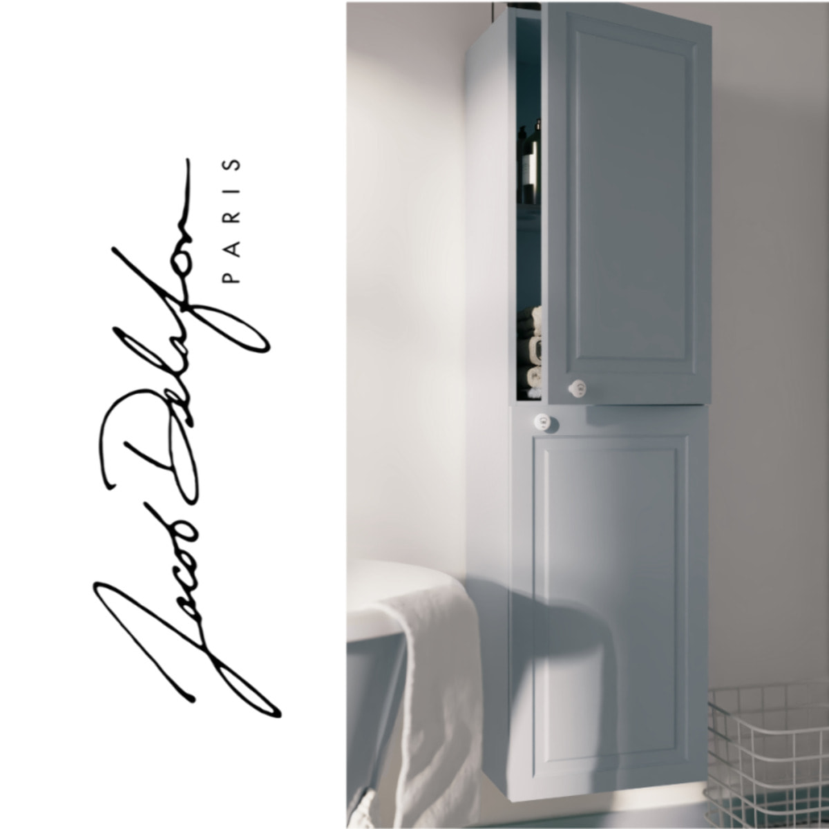 Pack meuble vasque 3 trous Cléo 1889 bleu velours + colonne droite + miroir + mélangeur croisillons or