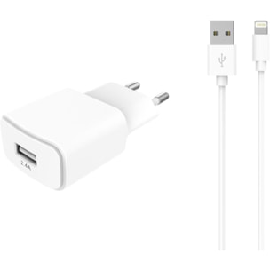 Chargeur + câble ESSENTIELB 12W USB-A + Câble lightning 1M Blanc compatible iPhone 17 16 15 Pro Max et Samsung Galaxy