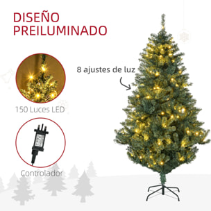 Árbol de Navidad Artificial 180 cm con 150 Luces LED Árbol con 8 Modos de Iluminación de Navideño con 650 Ramas y 100 Decoraciones Árbol Automático Acero Ø106x180 cm Verde