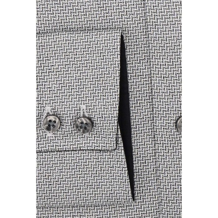 Camicia Uomo 2bottoni Button Down Doppio Collo Slim Jacquard Fantasia Grigio Scuro/Bianco