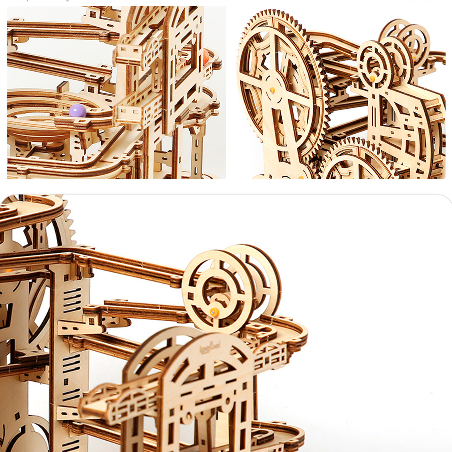 Modello in legno 3D, design del labirinto per biglie con movimento meccanico. 369 pezzi.