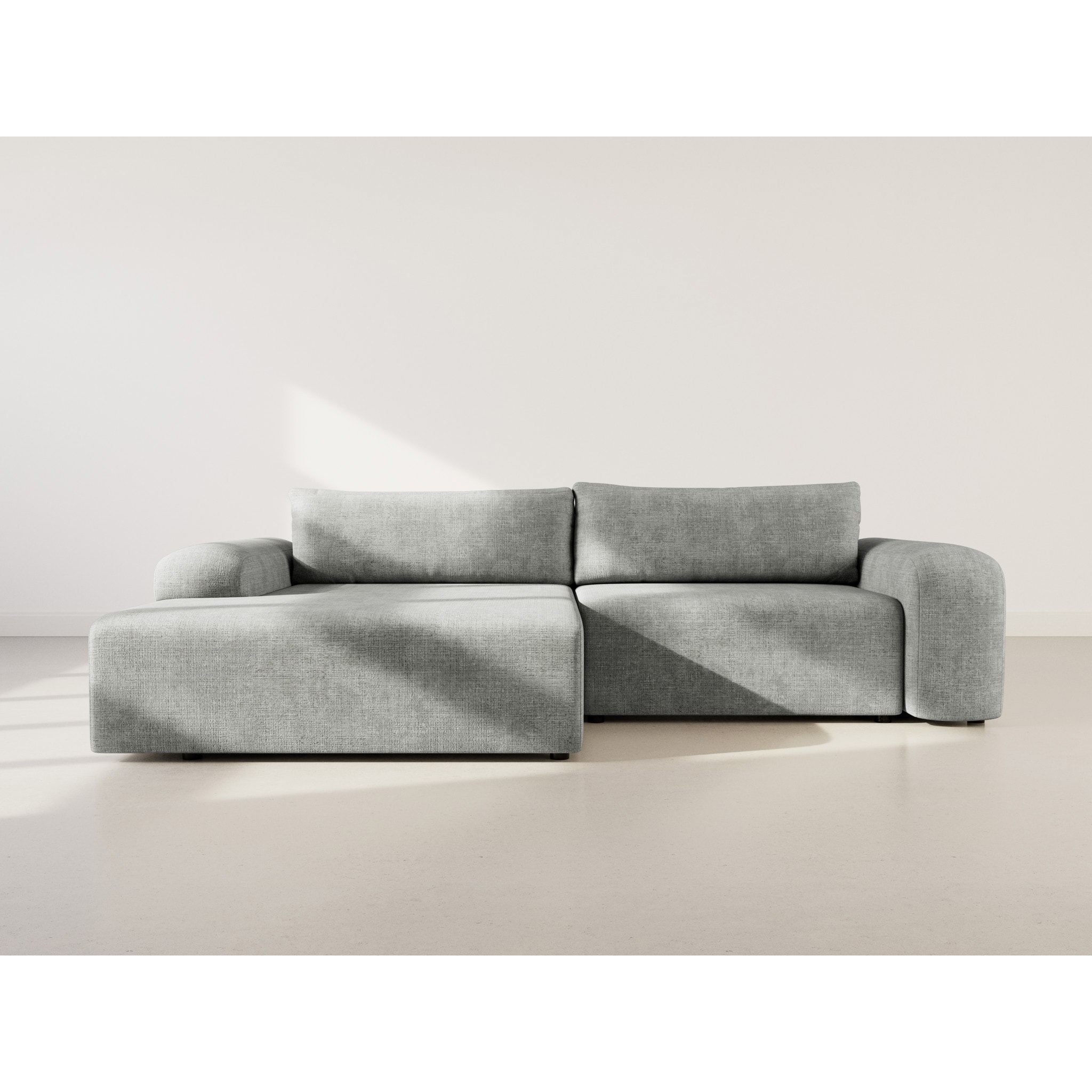 Rebecca - canapé d'angle gauche 4 places convertible avec coffre en velours texturé - Gris