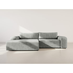 Rebecca - canapé d'angle gauche 4 places convertible avec coffre en velours texturé - Gris