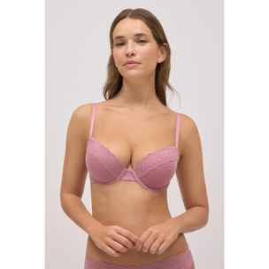 Reggiseno push-up a coste in pizzo rosa, coppa B