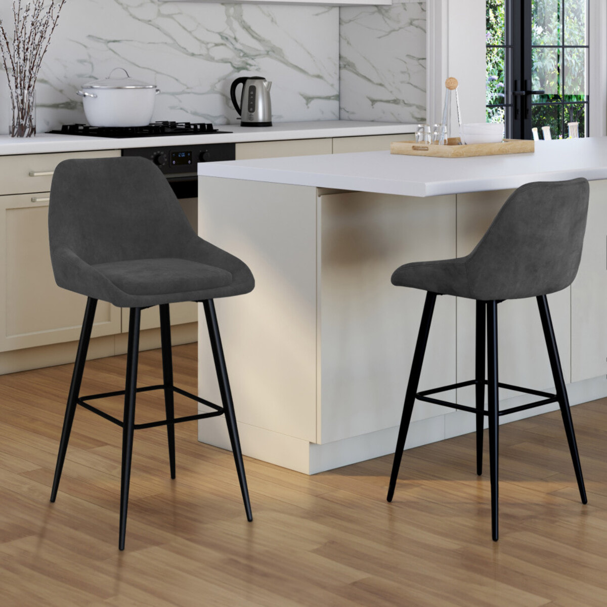 Tabourets de bar Olivia assise velours et pieds métal