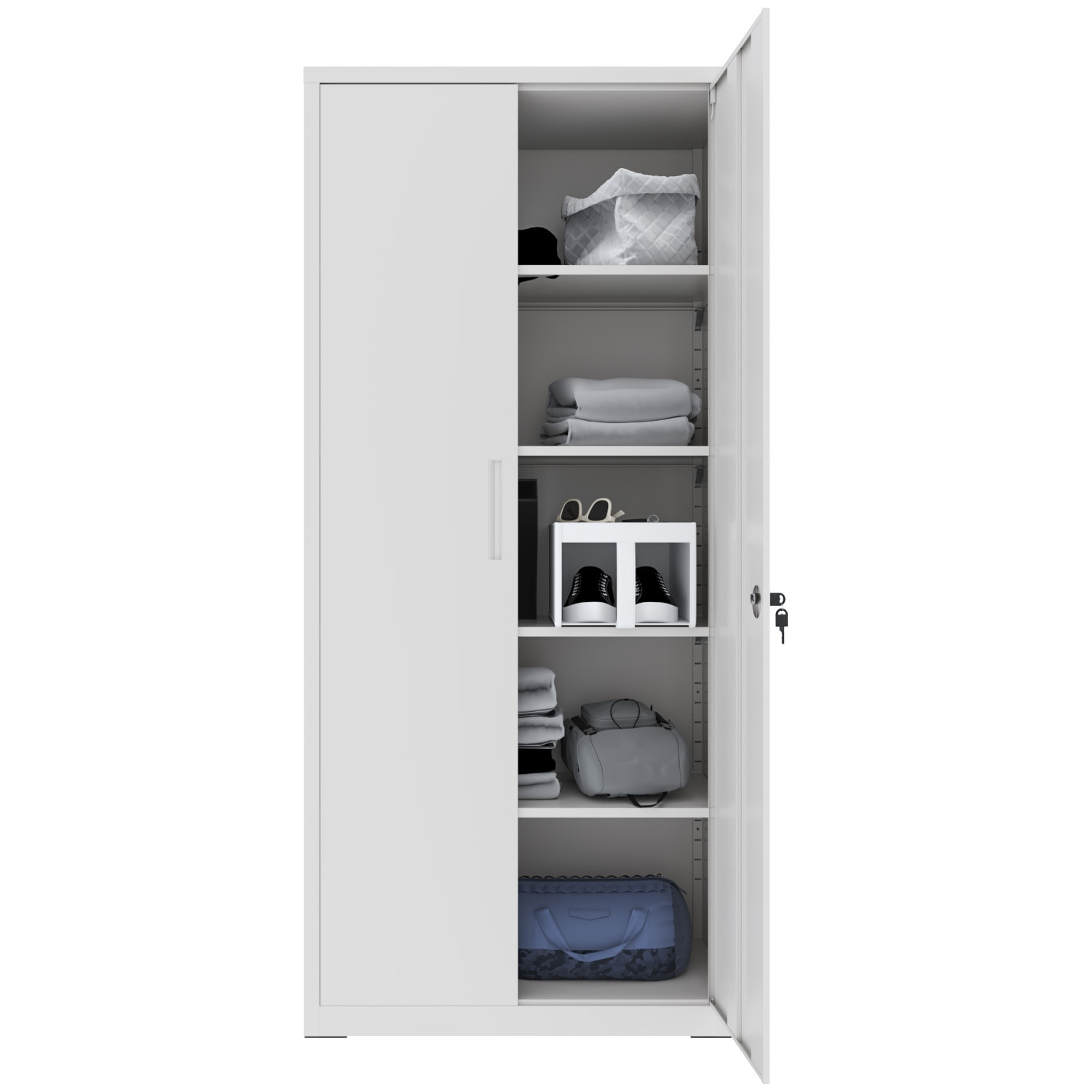 Armadio Armadietto In Metallo Multiuso Doppia Anta 5 Ripiani Regolabili Chiusura Con Doppia Chiave Mobiletto Documenti Ufficio 180x80x40 Cm Grigio