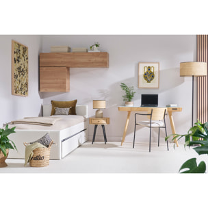 Chaises en bois clair chêne, tissu effet velours texturé beige et métal noir (lot de 2) SUSAN