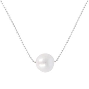 PERLAVIVA - Collana Catena a Palline in Argento 925 placcato Platino con Perla Ming d'Acqua Dolce Bianca Ø 11 mm