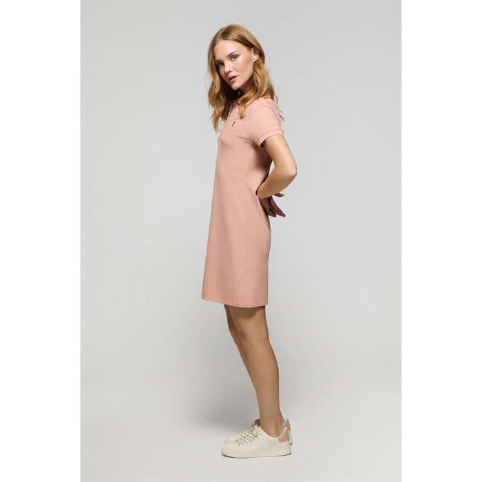 Vestido polero manga corta rosa palo con bordado Rigby Go