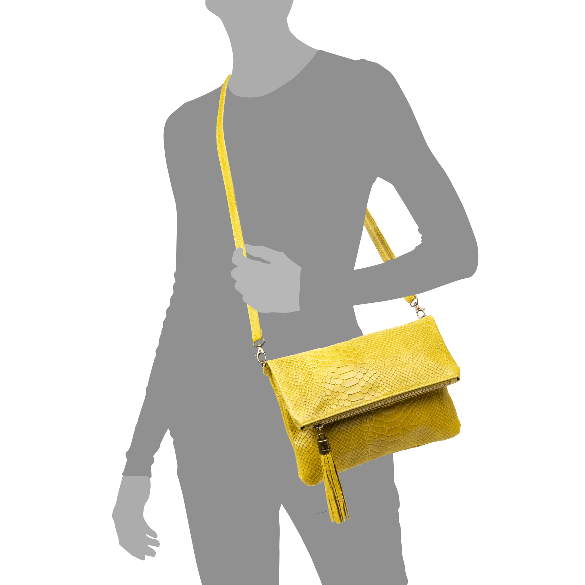 Alzano borsa a tracolla donna. Pelle autentica Camoscio goffrato serpente.