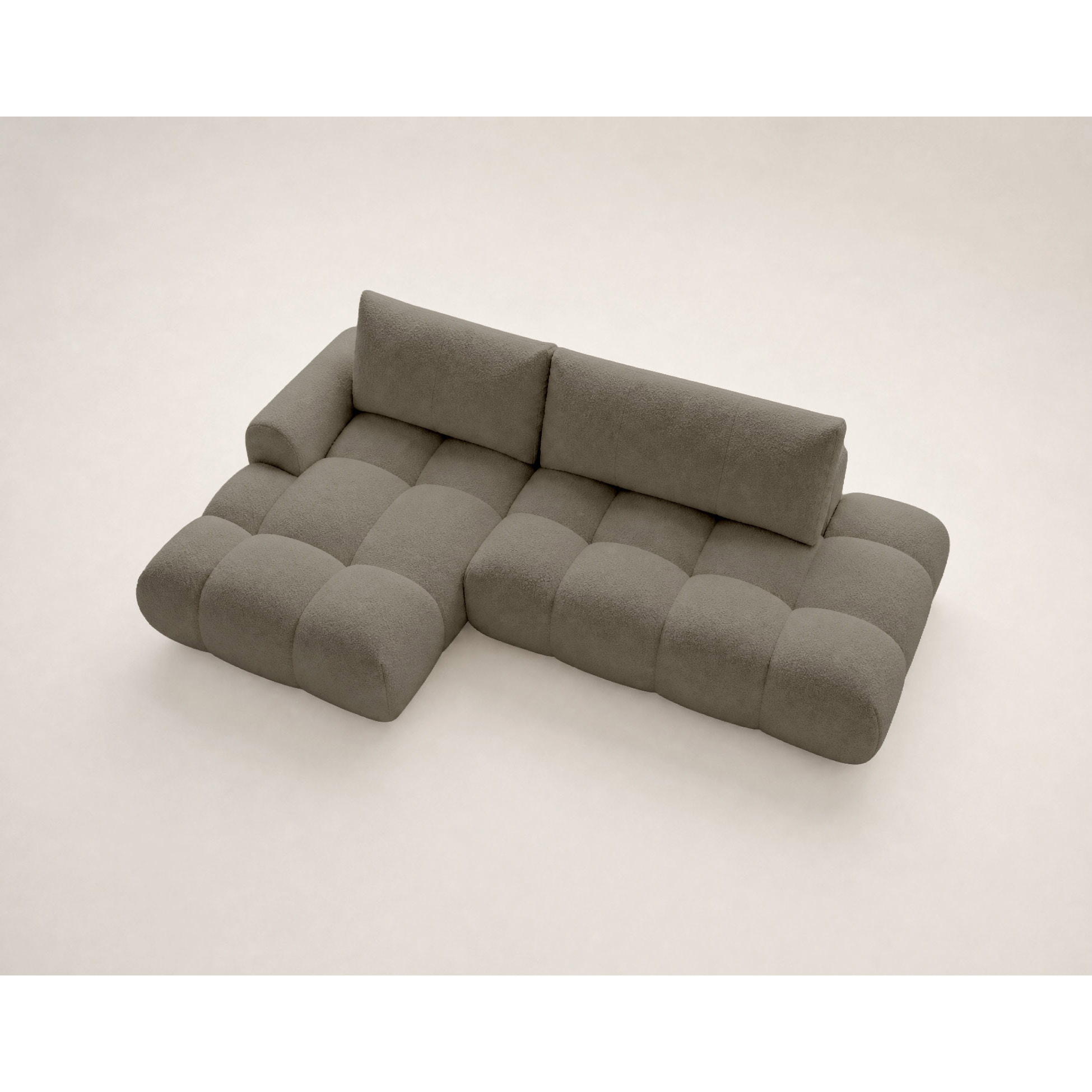 Yulin - Canapé d'angle ouvert gauche 4 places convertible avec coffre en tissu bouclette - Taupe