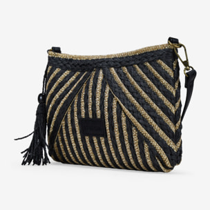 Bolso bandolera negro rectangular en rafia