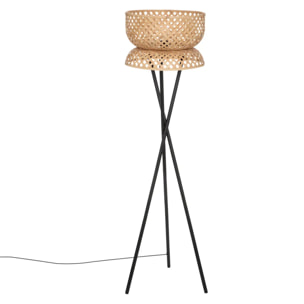 Lampadaire trépied Suny - bambou et métal - noir - H145 cm