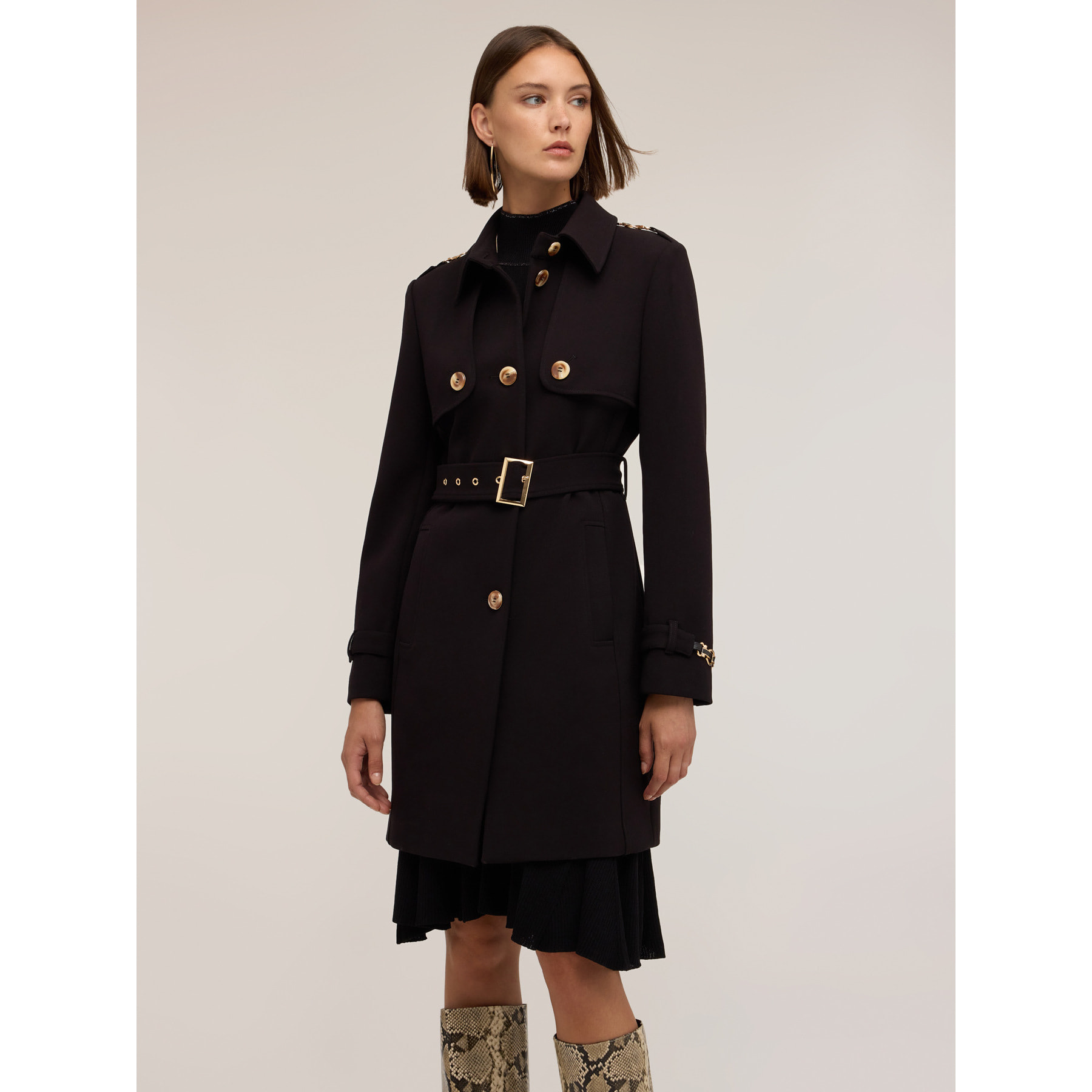 Motivi - Trench con cinturón mezcla viscosa - Negro