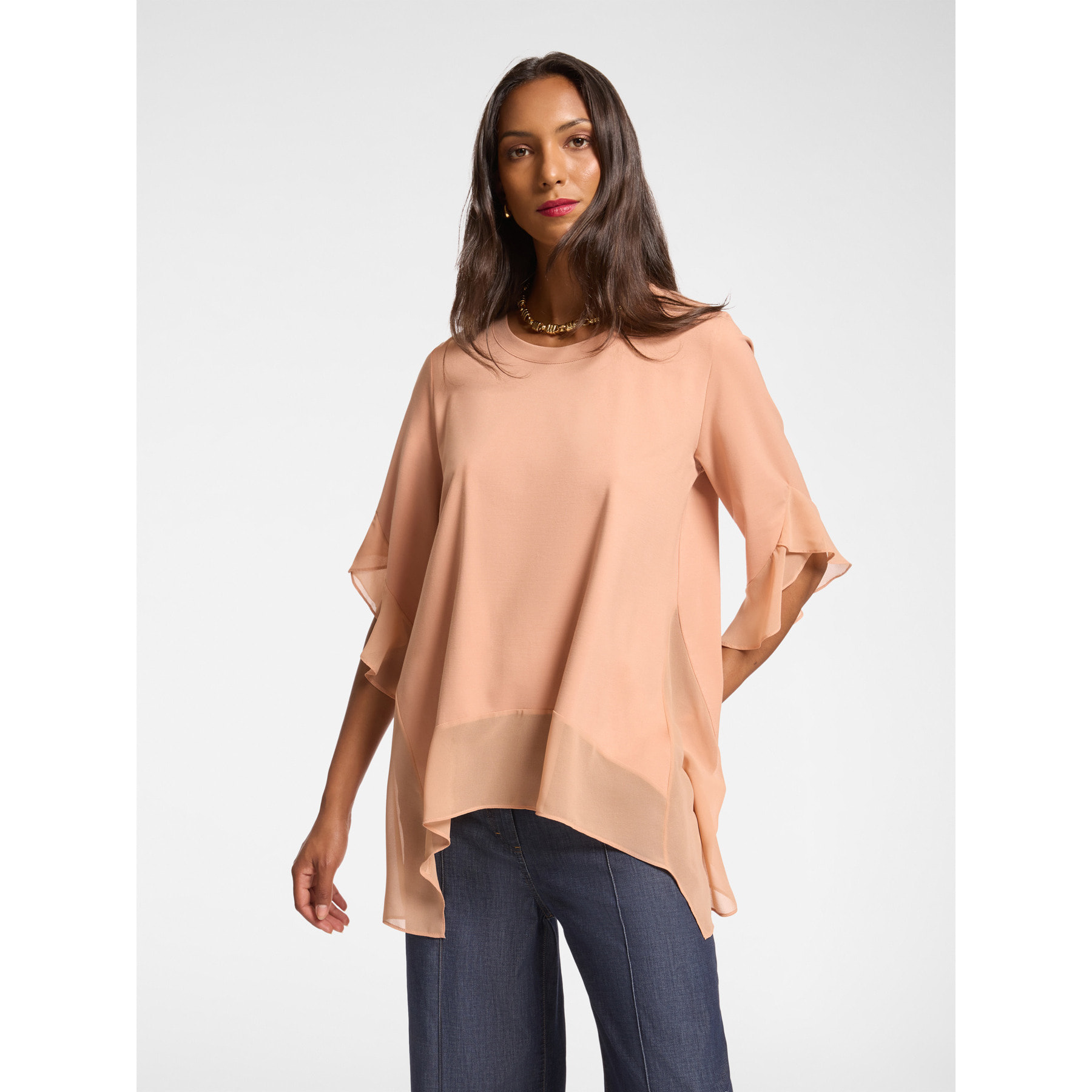 Elena Mirò - T-shirt con bordi in georgette - Rosa cipria