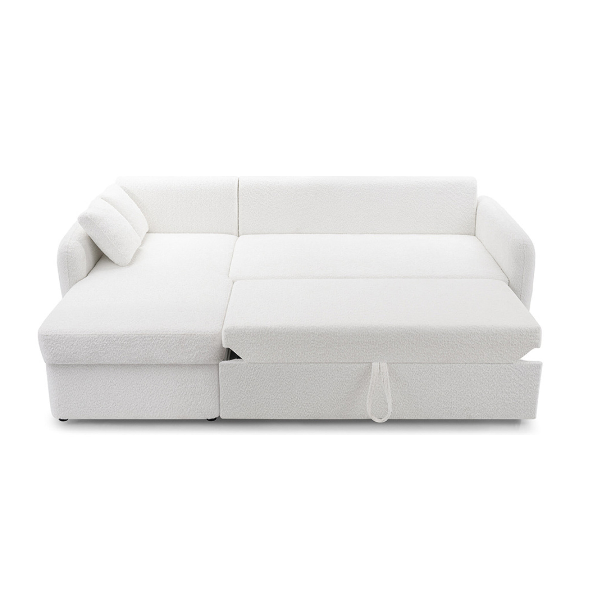 Pocatello - canapé d'angle réversible 4 places - convertible avec coffre - en tissu bouclette - Blanc
