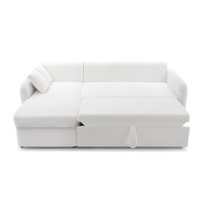 Pocatello - canapé d'angle réversible 4 places - convertible avec coffre - en tissu bouclette - Blanc