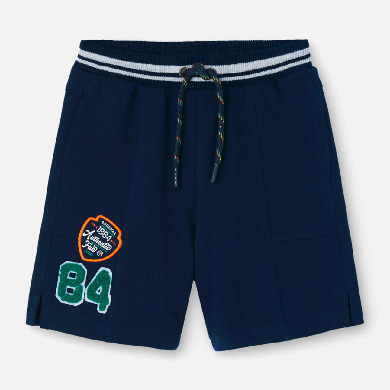 Bermudas niÃ±o, felpa, estampado, azul marino