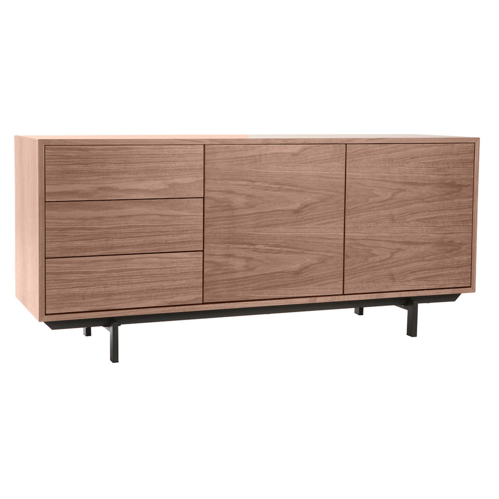 Buffet vintage en bois foncé noyer 2 portes 3 tiroirs L160 cm MANNY