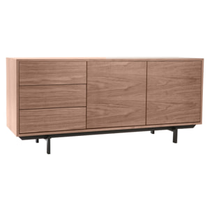 Buffet vintage en bois foncé noyer 2 portes 3 tiroirs L160 cm MANNY