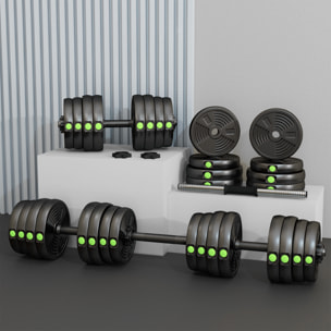 Kit de Mancuernas 30kg 2 en 1 Juego de Pesas con Barra de Pesas Mango Antideslizante Mancuernas Ajustables para Entrenamiento de Fuerza en Hogar Gimnasio Oficina Negro y Verde