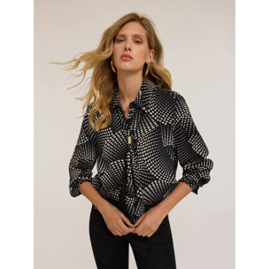 Motivi - Camisa con corbatín estampado de corazones - Negro