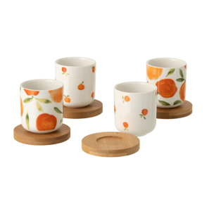 J-Line Tasse Orange - céramique - blanc/orange - set de 4