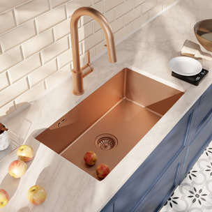 Timeless 68x45x21 cm évier sous plan en inox 304 + mitigeur inox avec douchette extractible, cuivre brossé (TMLKSU-6845BCP-M2)