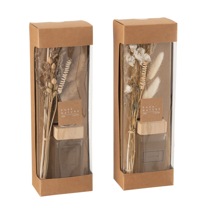 J-Line Bâtonnets parfumés + fleurs - verre - naturel - 2 pcs