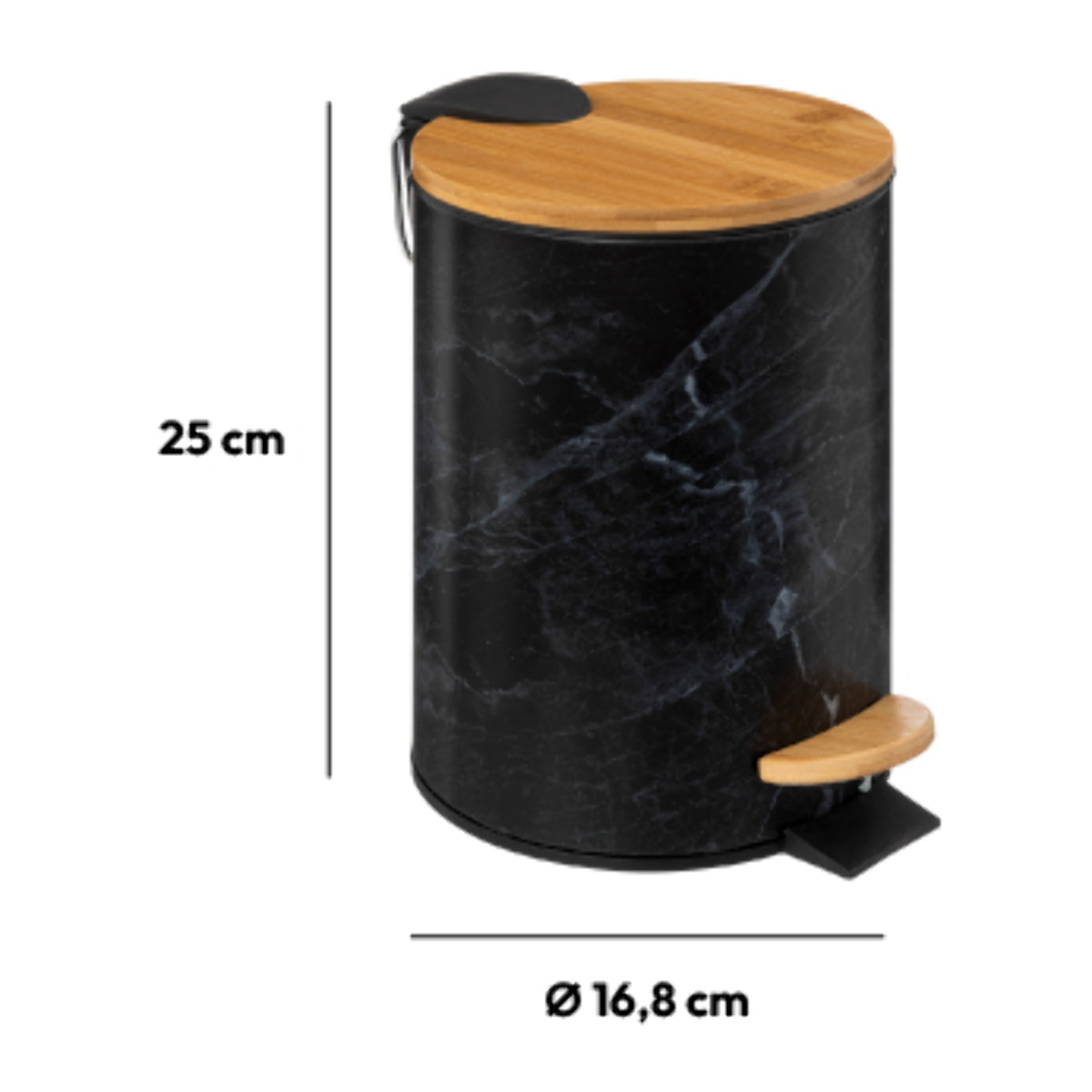 Poubelle Soft close métal 3L "Lea" noir effet marbre