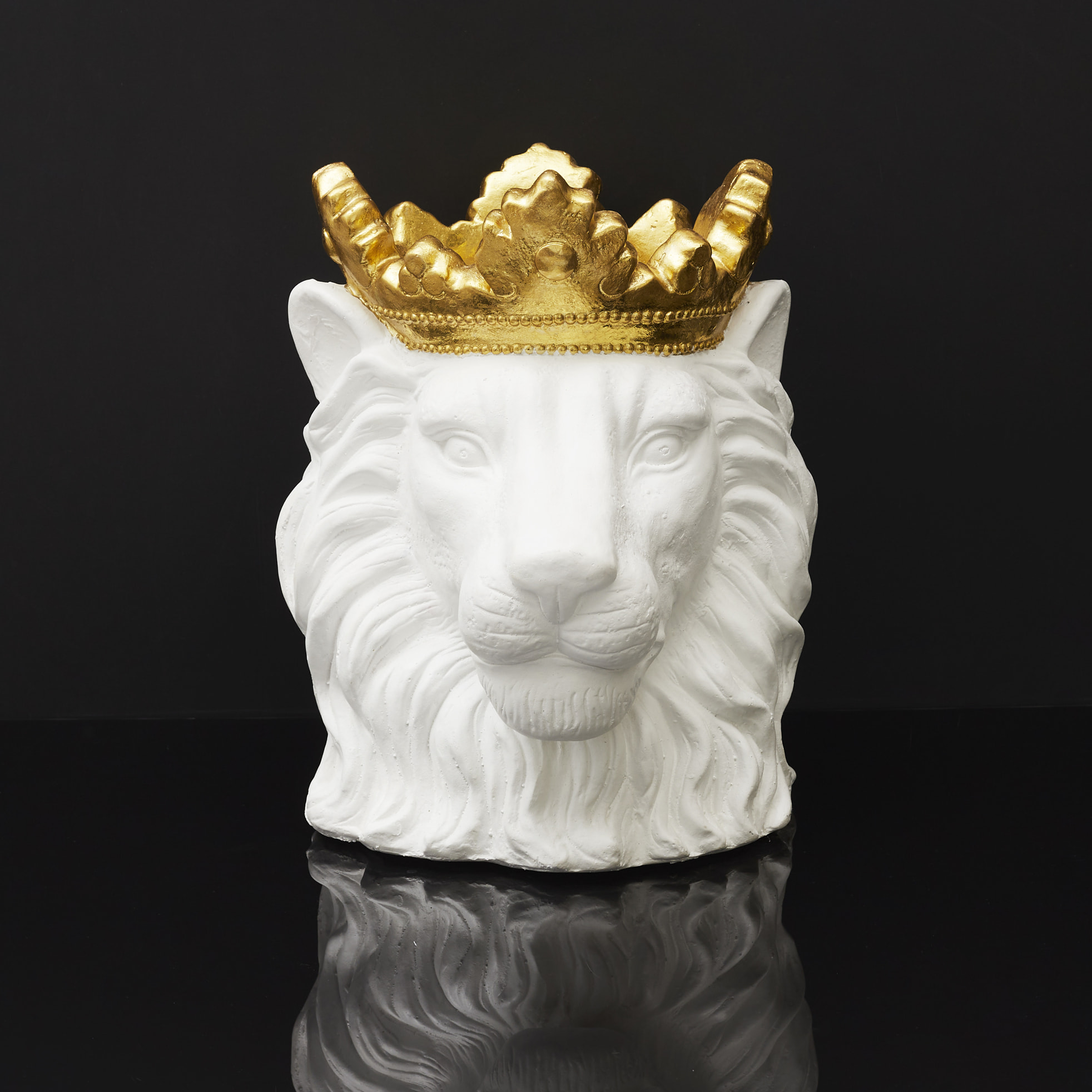 Cache Pot Lion Blanc Couronne Doree D16cm