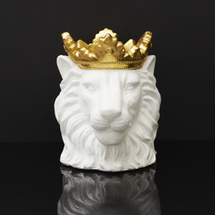 Cache Pot Lion Blanc Couronne Doree D16cm